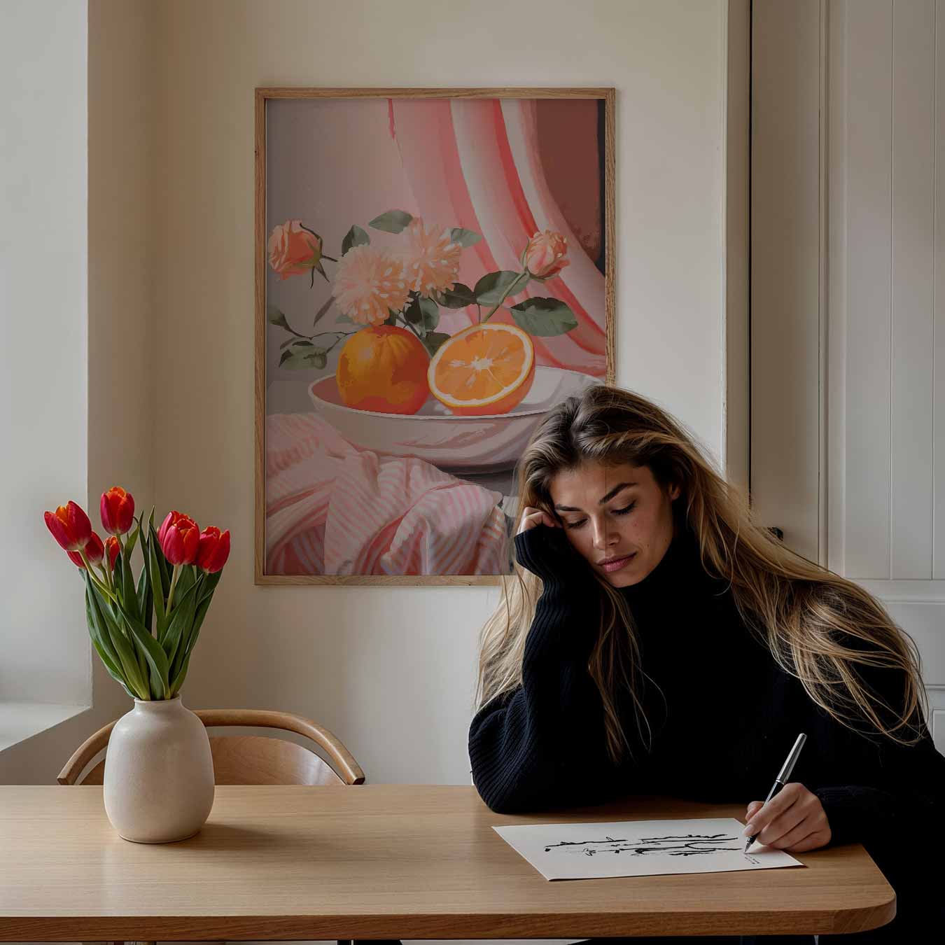 Bloemen en Citrus in Pastel Poster-WallArtistic