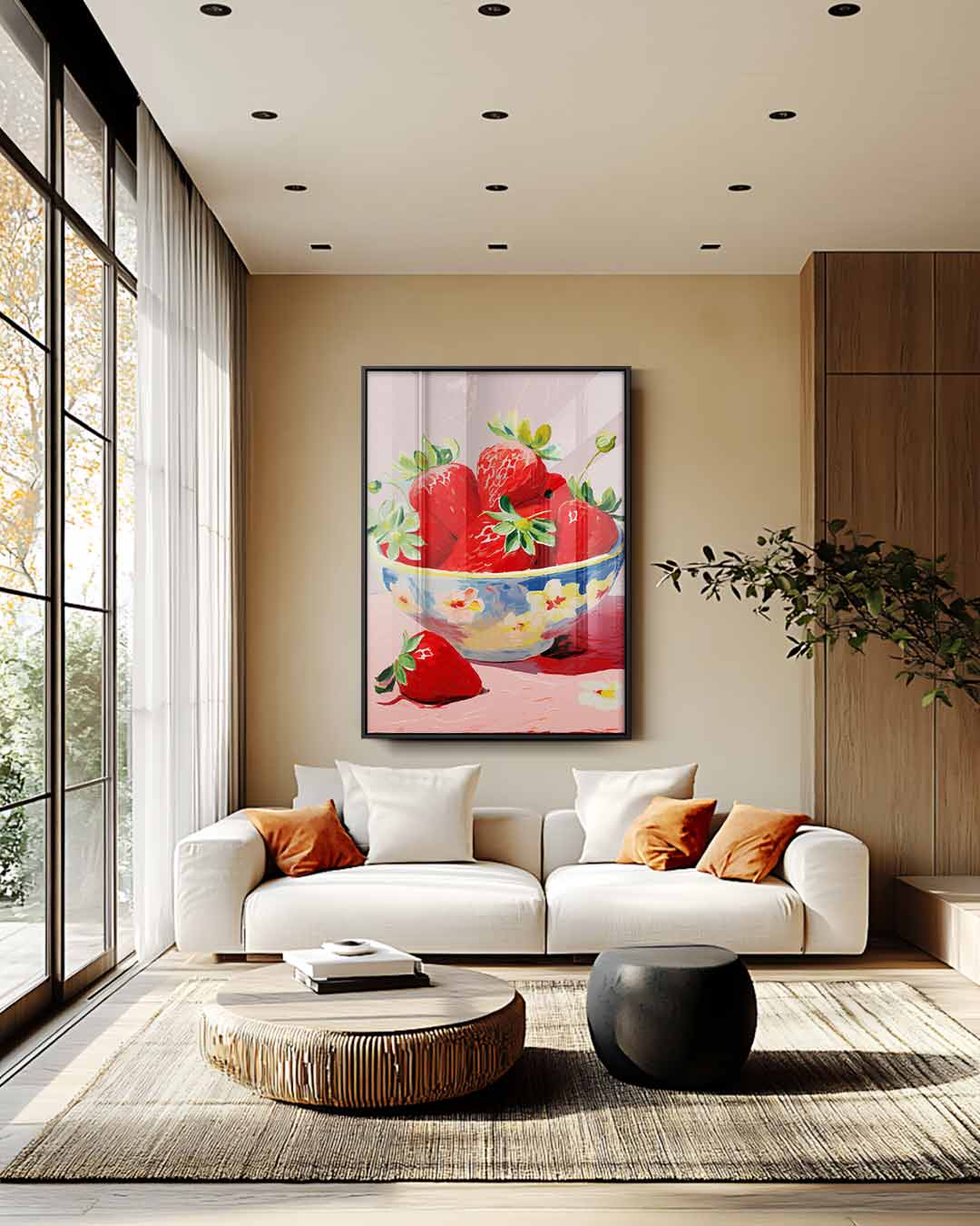 Aardbeien in Bloemenschotel Kunstwerk-canvas-dibond-plexiglas-wanddecoratie-WallArtistic