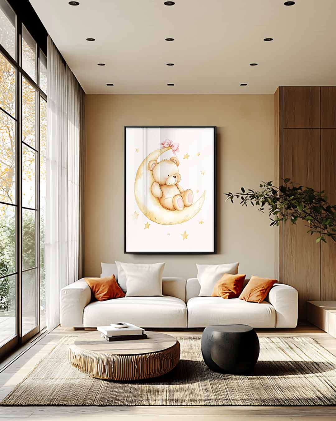 Schattige Beer op Maan Kunstwerk-canvas-dibond-plexiglas-wanddecoratie-WallArtistic