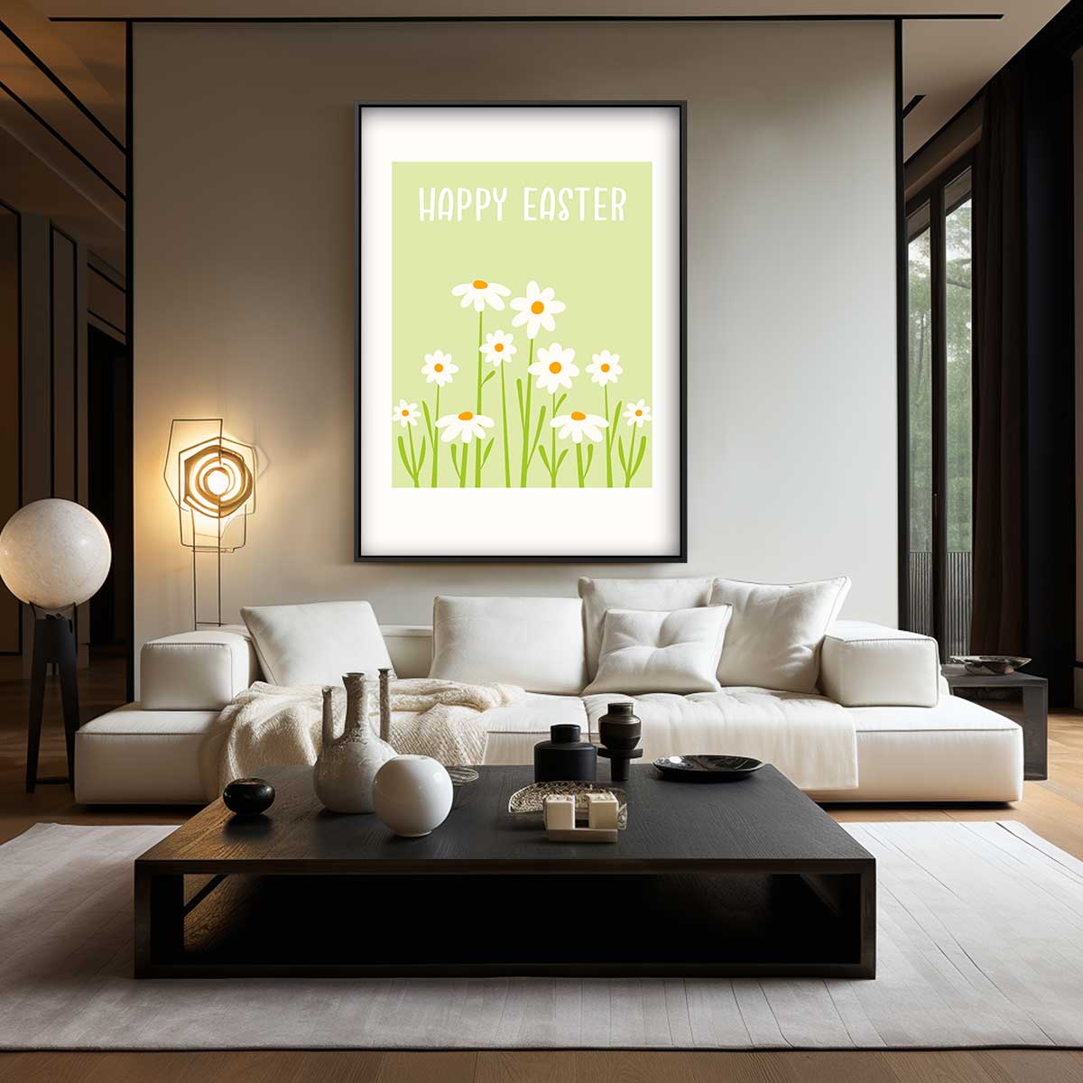 Lentebloemen met Paasgroet Kunstwerk-canvas-dibond-plexiglas-wanddecoratie-WallArtistic