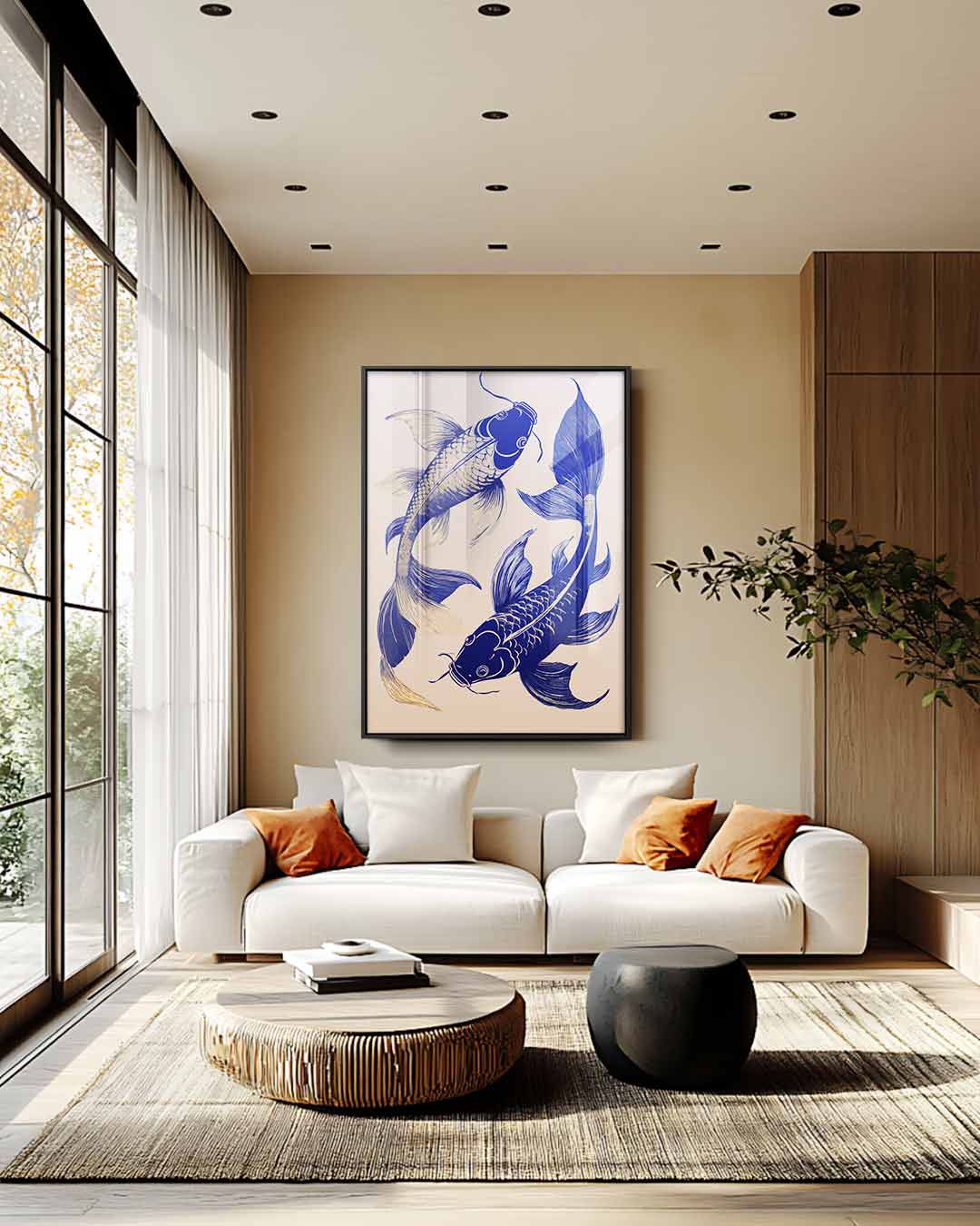 Dancing Koi in Blue Glory Artwork