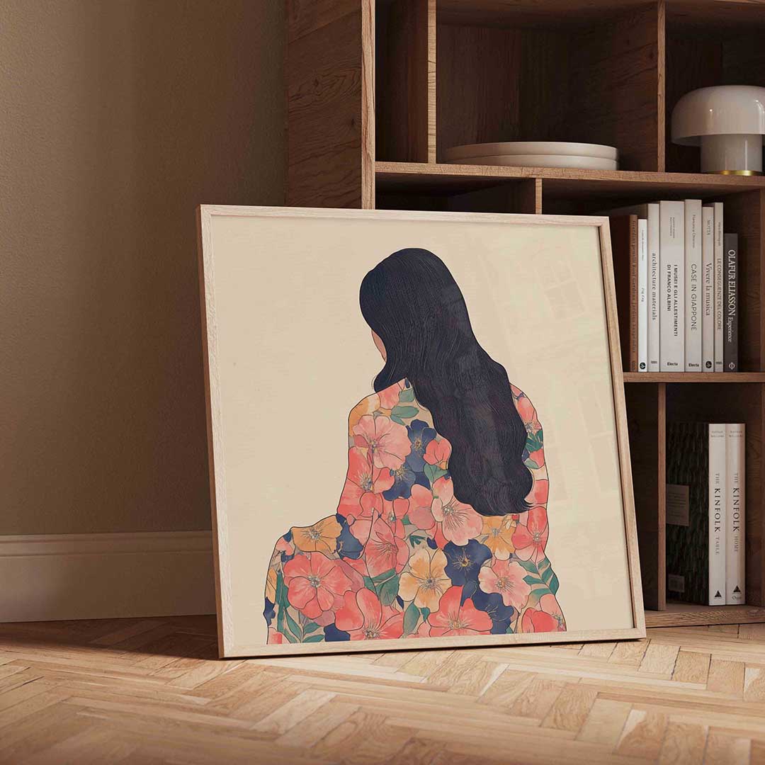 Vrouw met bloemenpatroon Poster