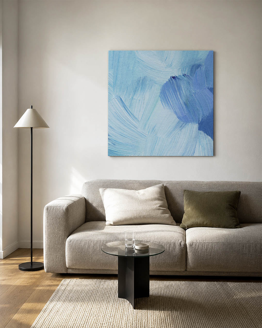 Golvende blauwe streken Kunstwerk