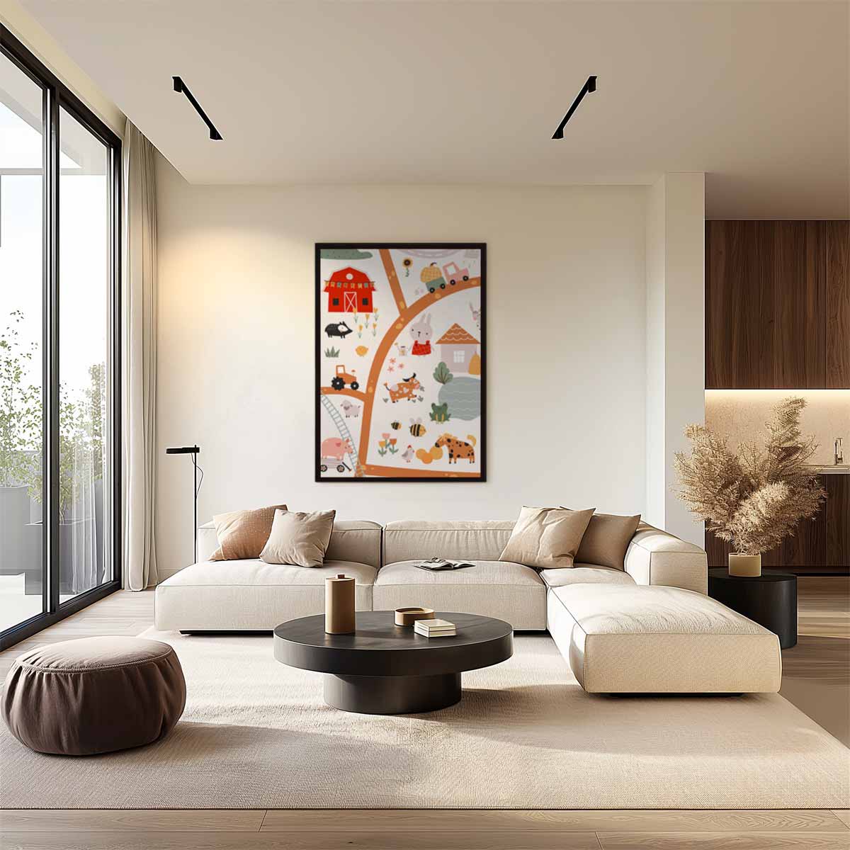 Vrolijke Boerderij Illustratie Kunstwerk-canvas-dibond-plexiglas-wanddecoratie-WallArtistic