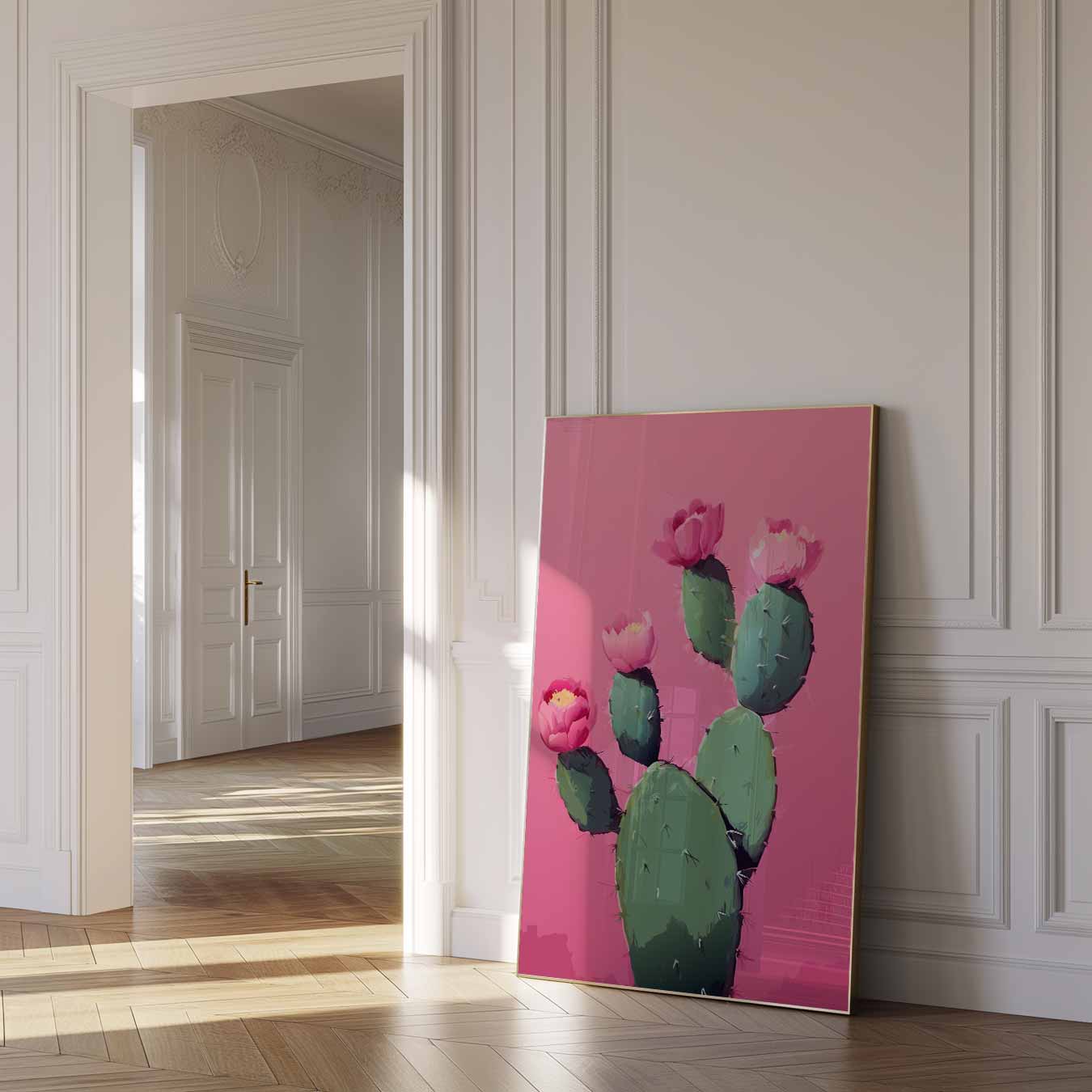 Cactus Bloemenpracht op Roze Poster-WallArtistic