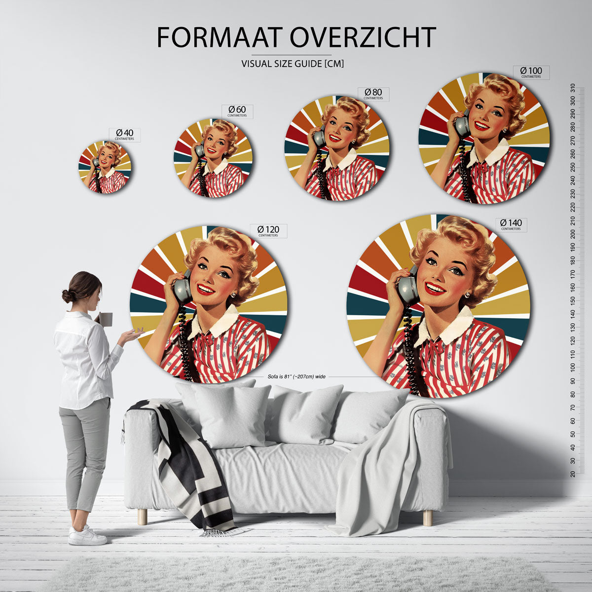 Vrouw met telefoon Muurcirkel