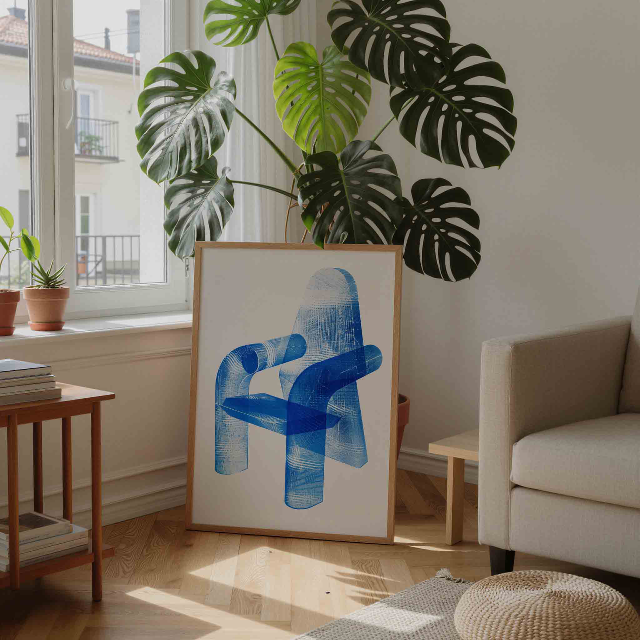 Abstracte blauwe stoel Poster
