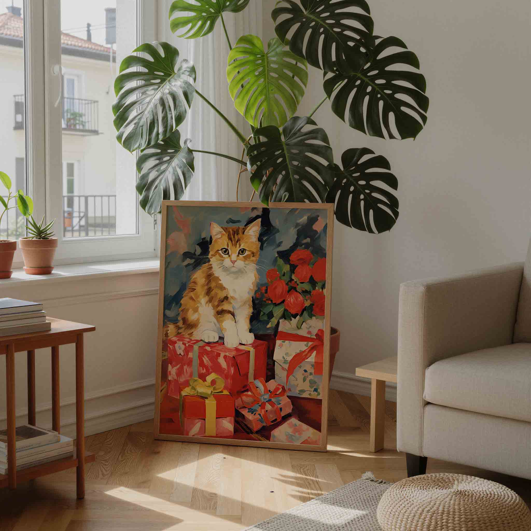 Kat met cadeaus Poster