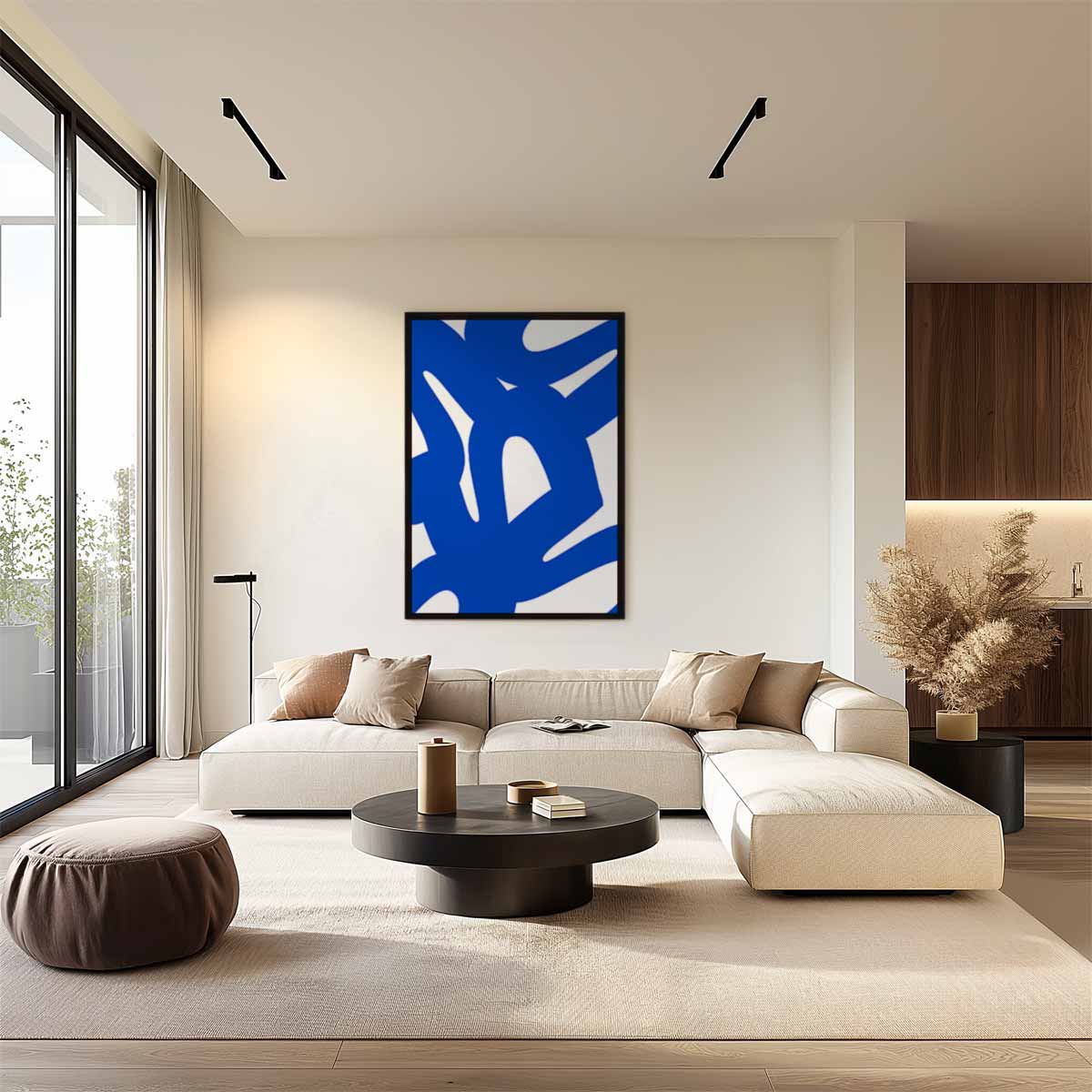 Dynamische Blauwe Krabbels Kunstwerk-canvas-dibond-plexiglas-wanddecoratie-WallArtistic