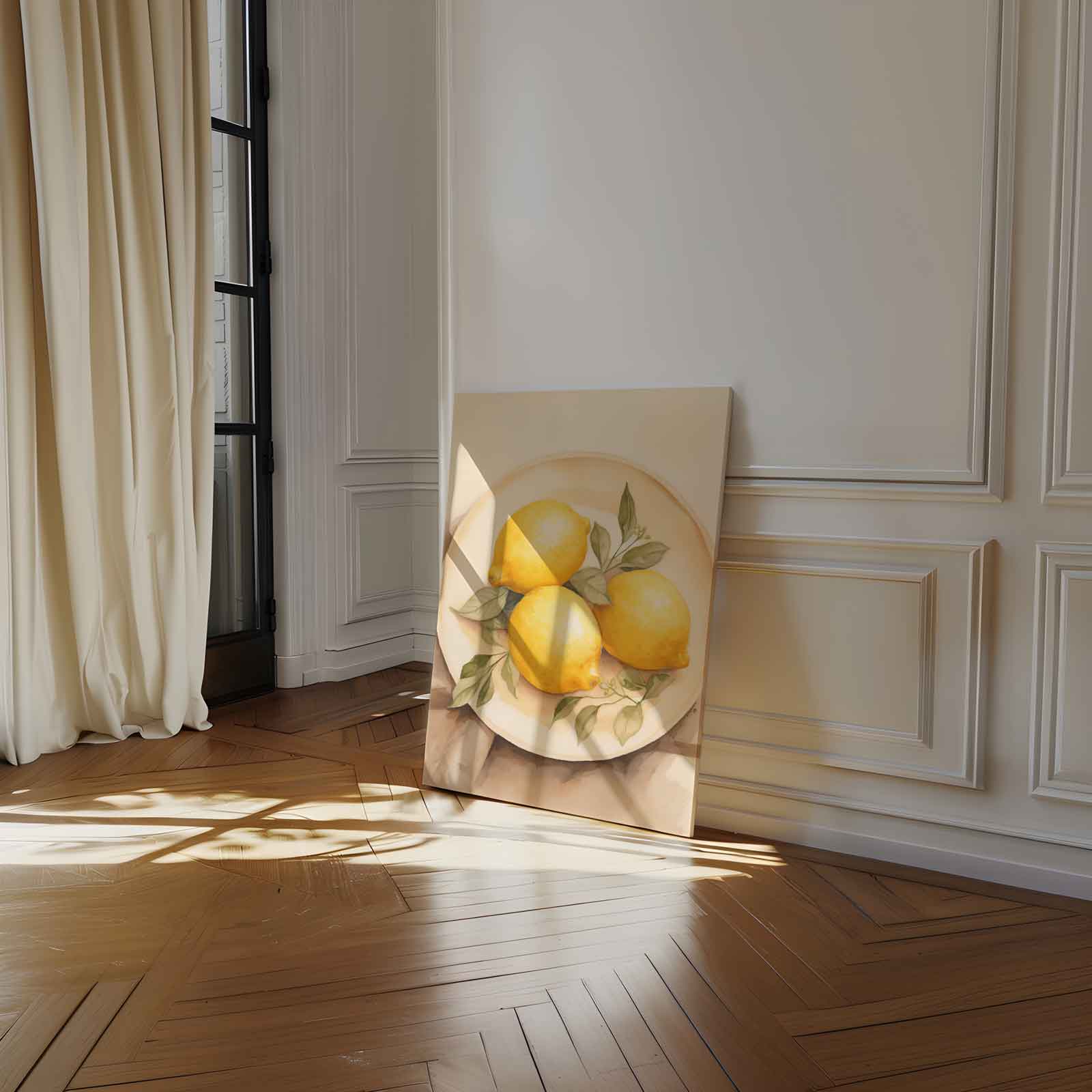 Zonnige Citroenen op Bord Kunstwerk-canvas-dibond-plexiglas-wanddecoratie-WallArtistic