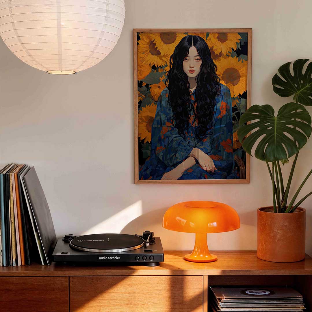 Vrouw met zonnebloemen Poster