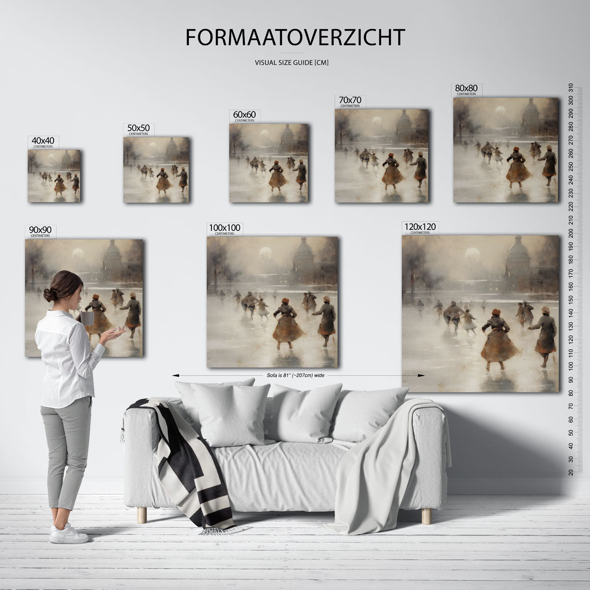 Schaatsers op bevroren meer Poster