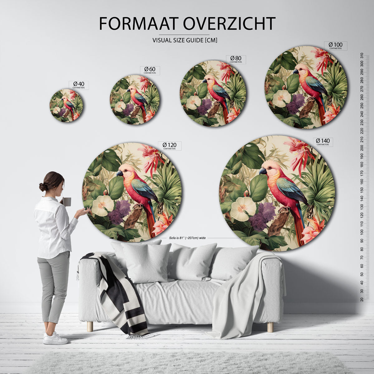 Papegaai en bloemen Muurcirkel
