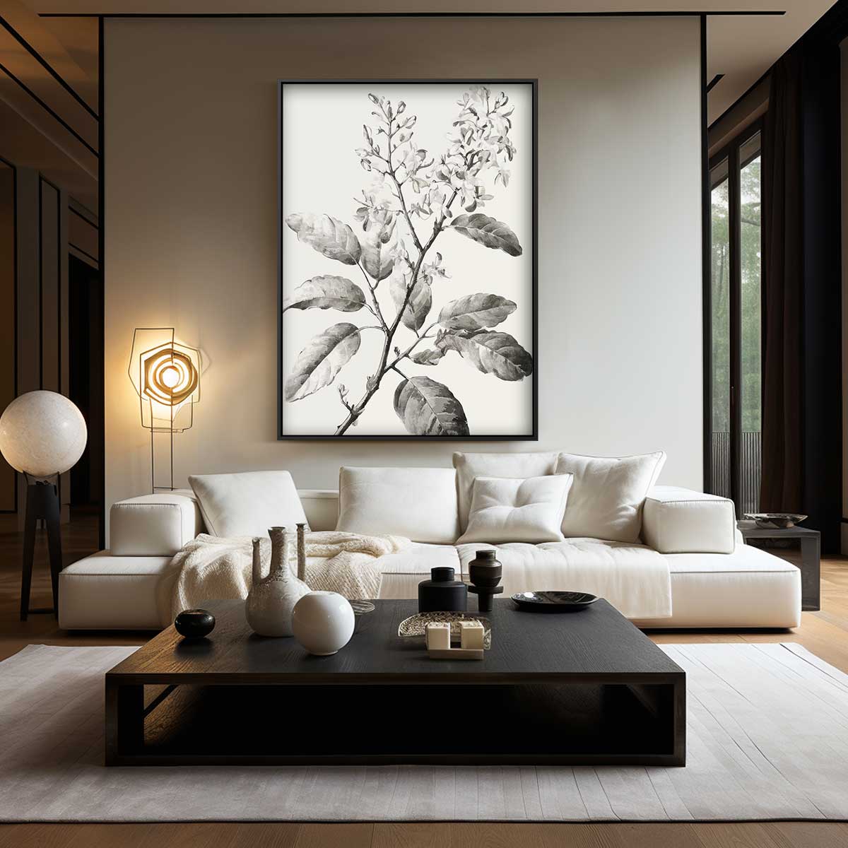 Botanische Schets in Zwart-Wit Kunstwerk-canvas-dibond-plexiglas-wanddecoratie-WallArtistic