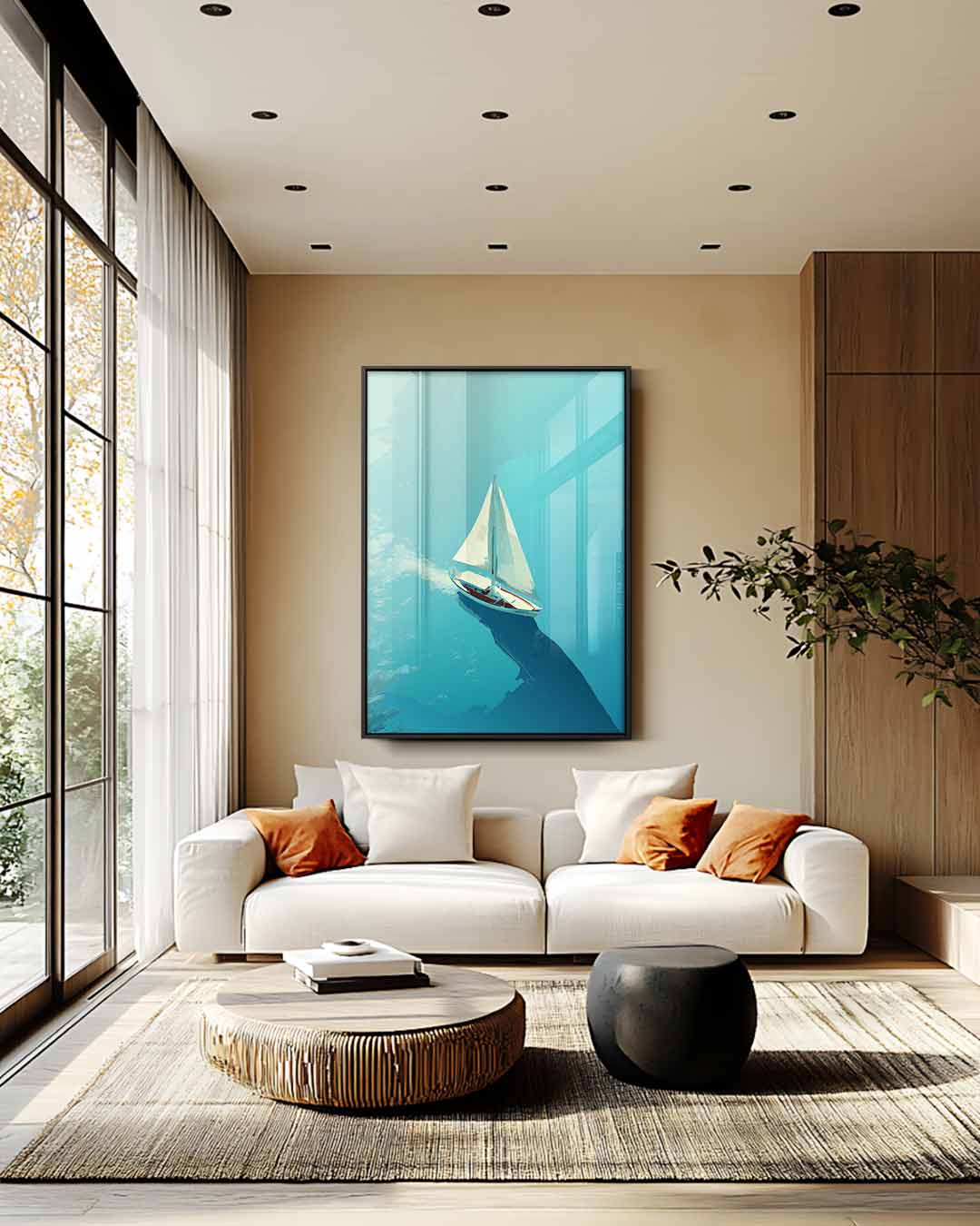Zeilboot op Kalme Zee Kunstwerk-canvas-dibond-plexiglas-wanddecoratie-WallArtistic