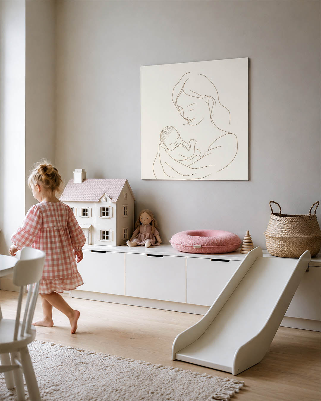 Moeder en kind lijntekening Kunstwerk