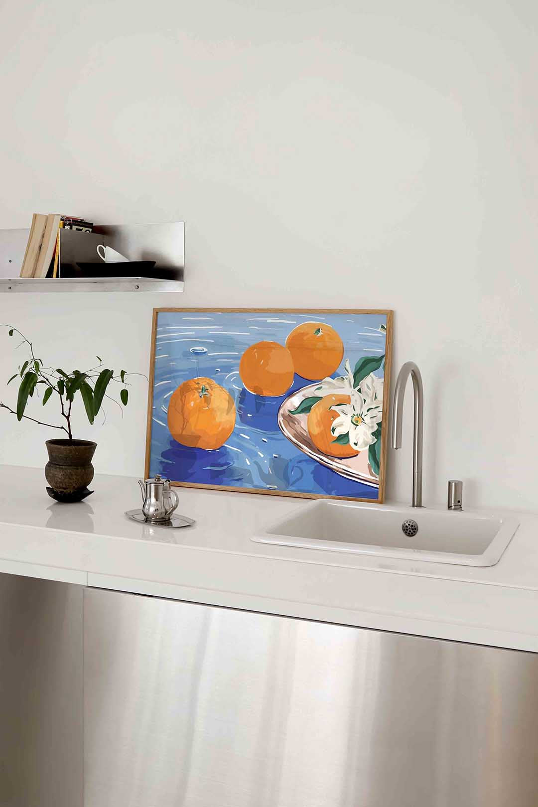 Sinaasappels op blauw Poster