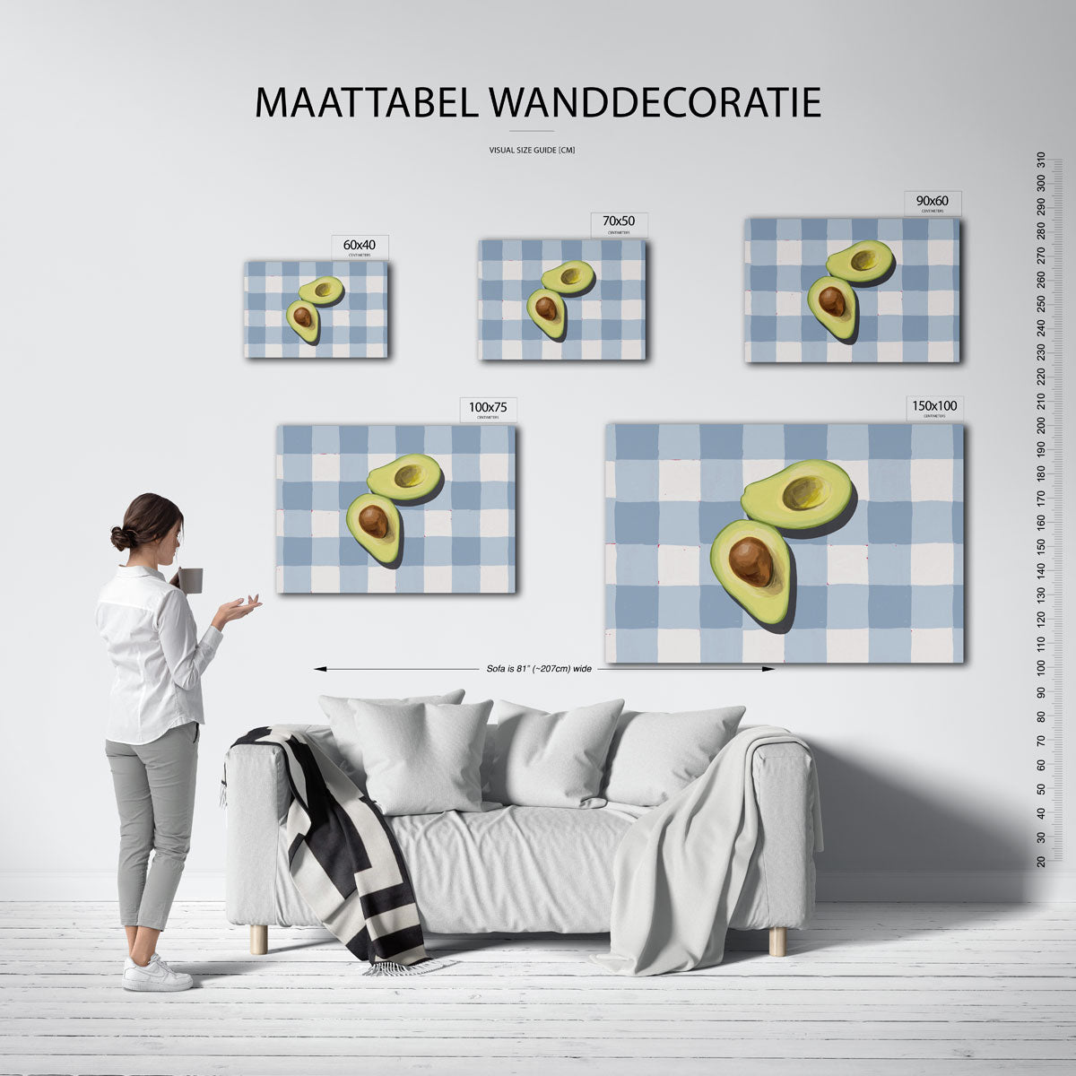 Avocado op geruit patroon Kunstwerk