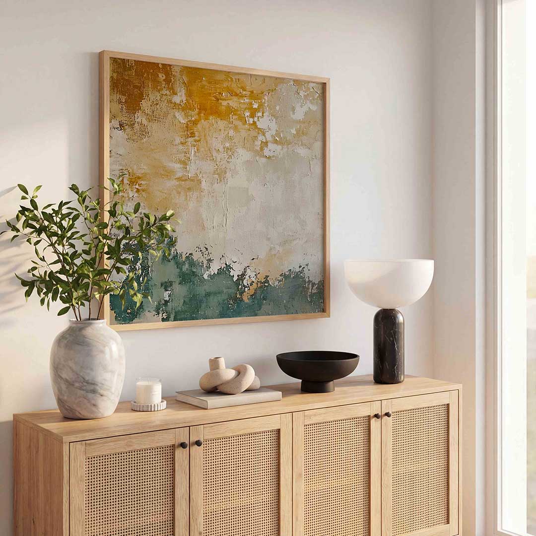 Abstracte beige en groene Poster
