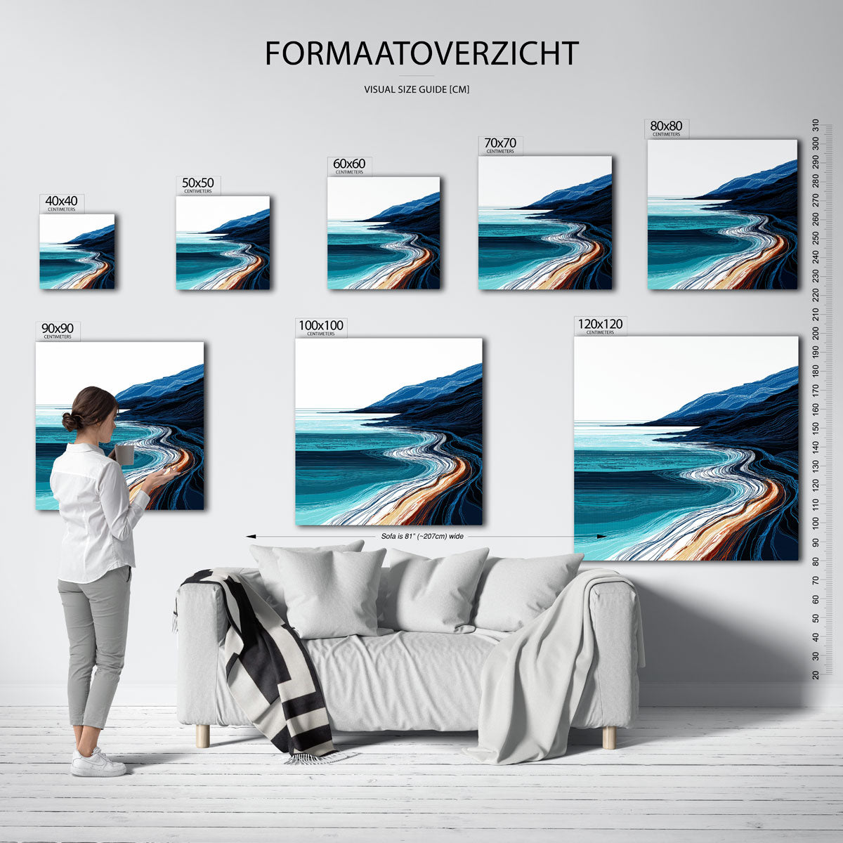 Kustlijn met blauwe golven Poster