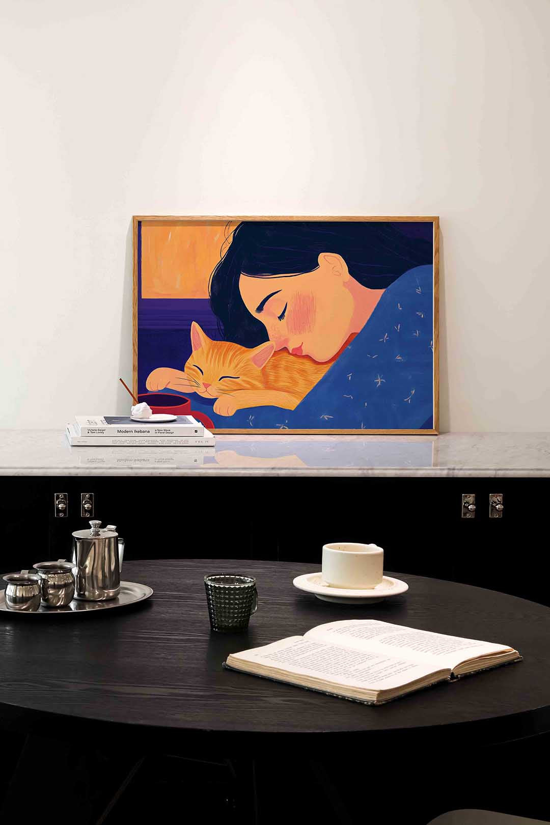 Slapende vrouw met kat Poster