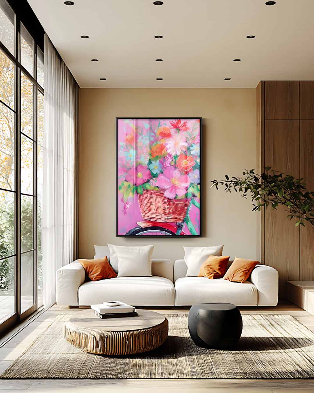Bloemenmandje op Fiets Kunstwerk-canvas-dibond-plexiglas-wanddecoratie-WallArtistic
