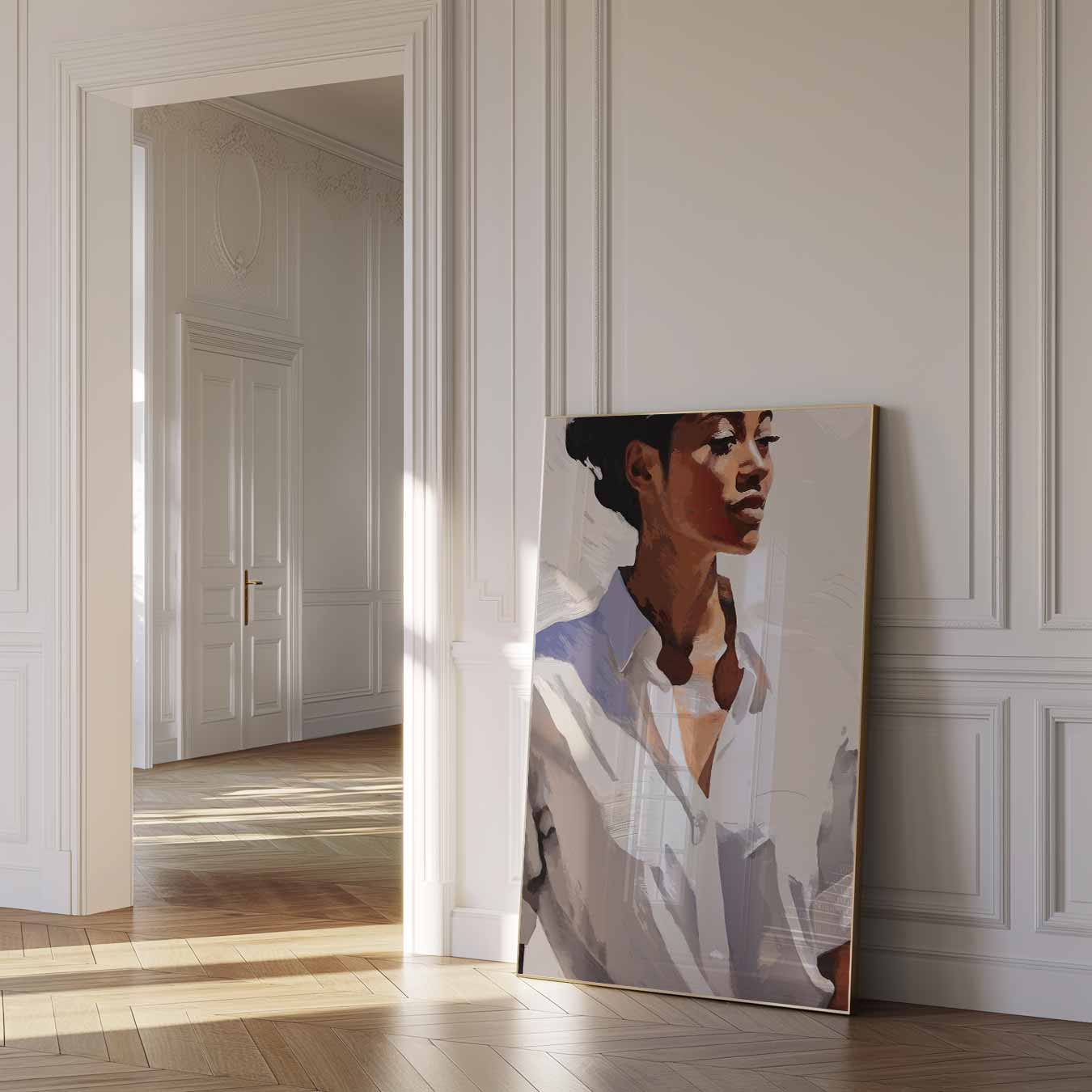 Elegante Vrouw in Witte Blouse Poster-WallArtistic