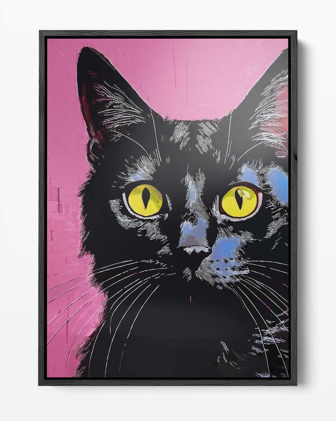 Cat with Yellow Eyes on Pink Background Artwork