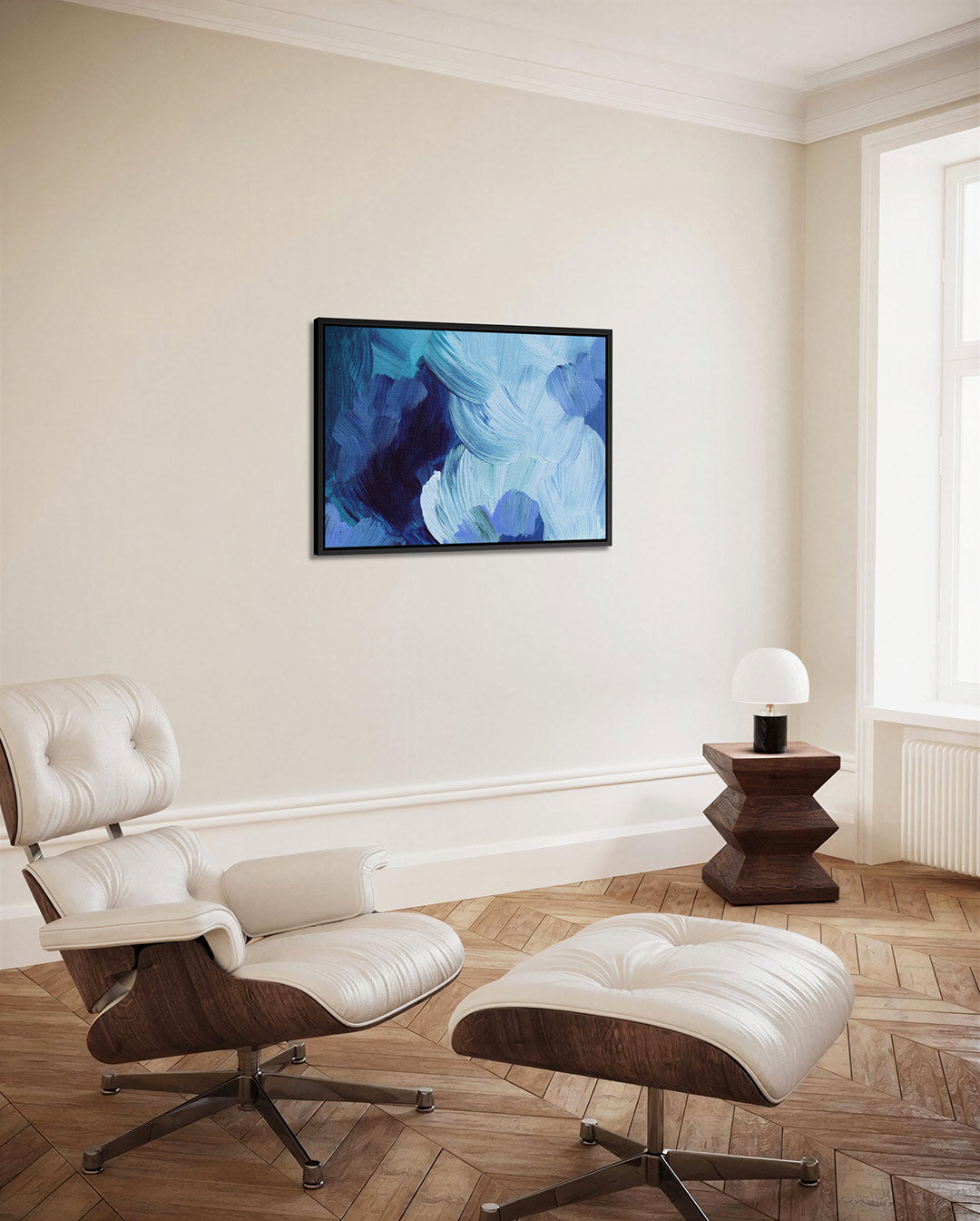 Dynamische blauwe borstels Kunstwerk