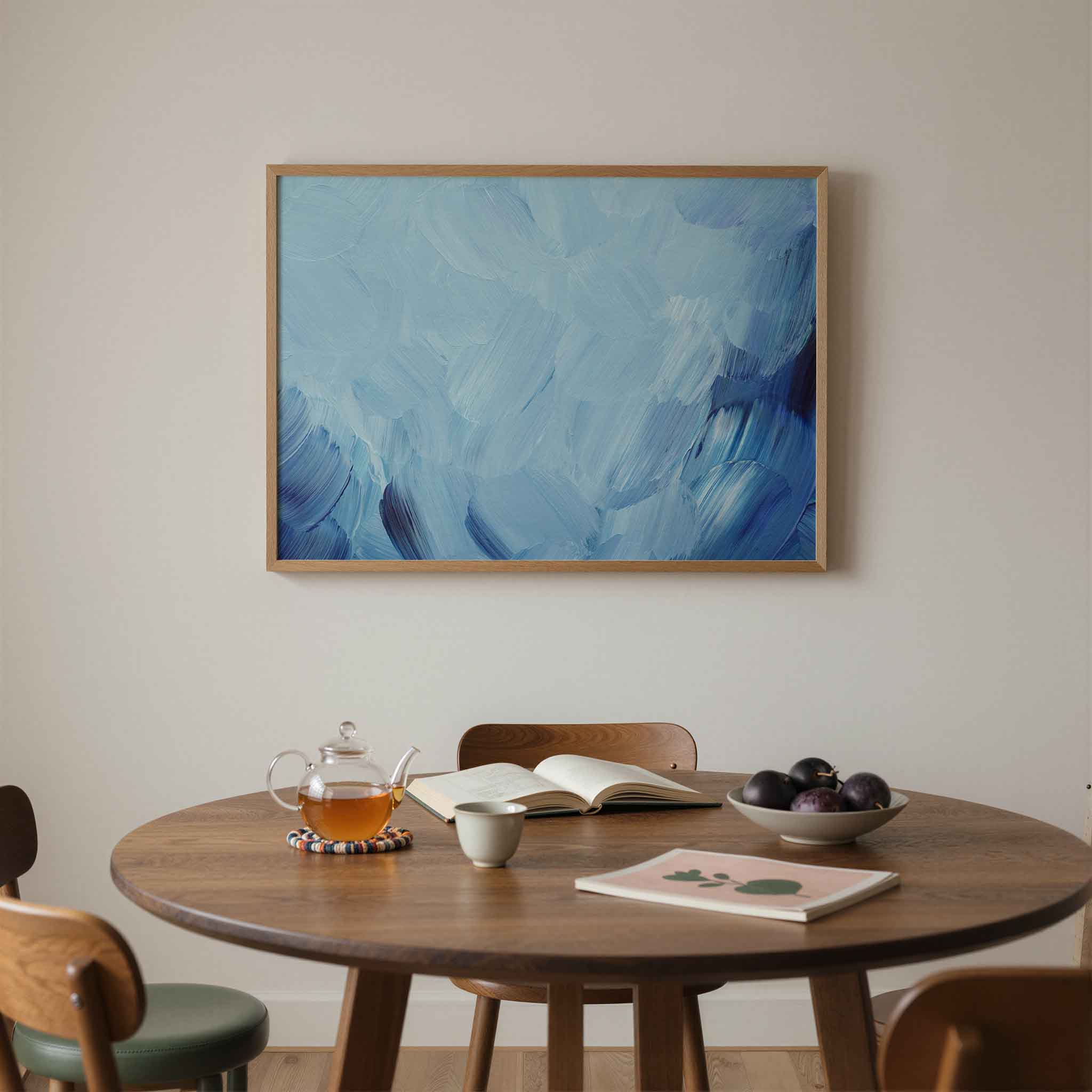 Blauwe penseelstreken Poster