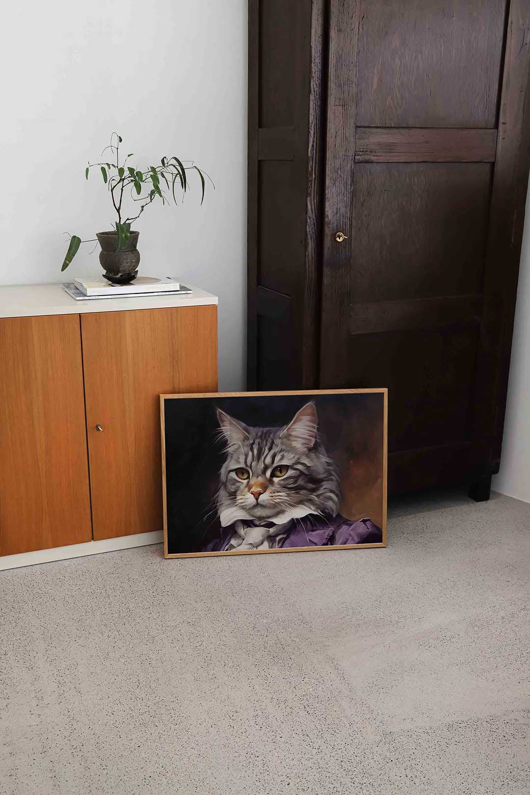 Kat met paarse jas Poster
