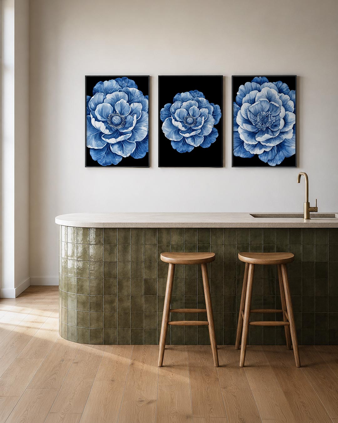 Bloemvormen in blauw Posterset