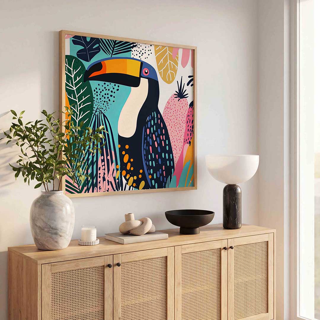 Toekan en bladeren Poster