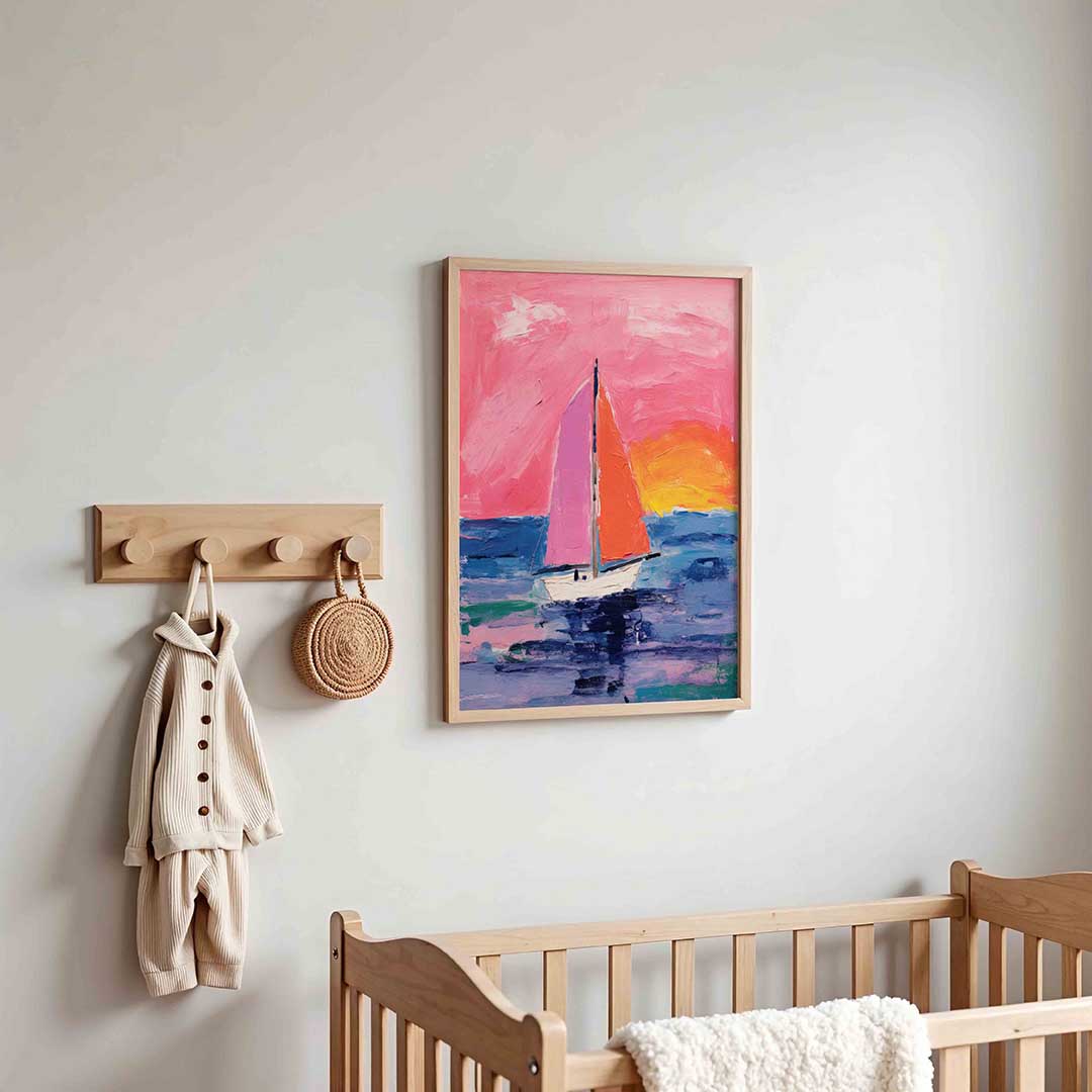 Zeilboot op kleurrijke zee Poster