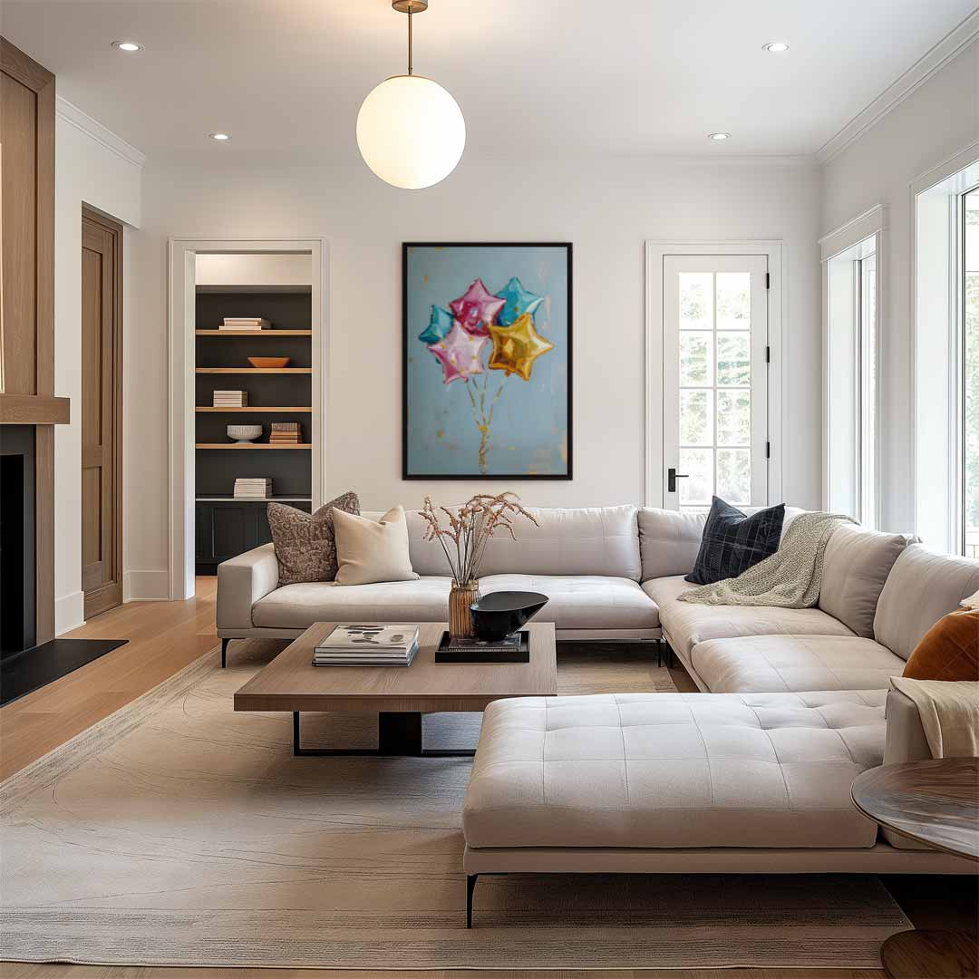 Vrolijke Sterrenballonnen Kunstwerk-canvas-dibond-plexiglas-wanddecoratie-WallArtistic