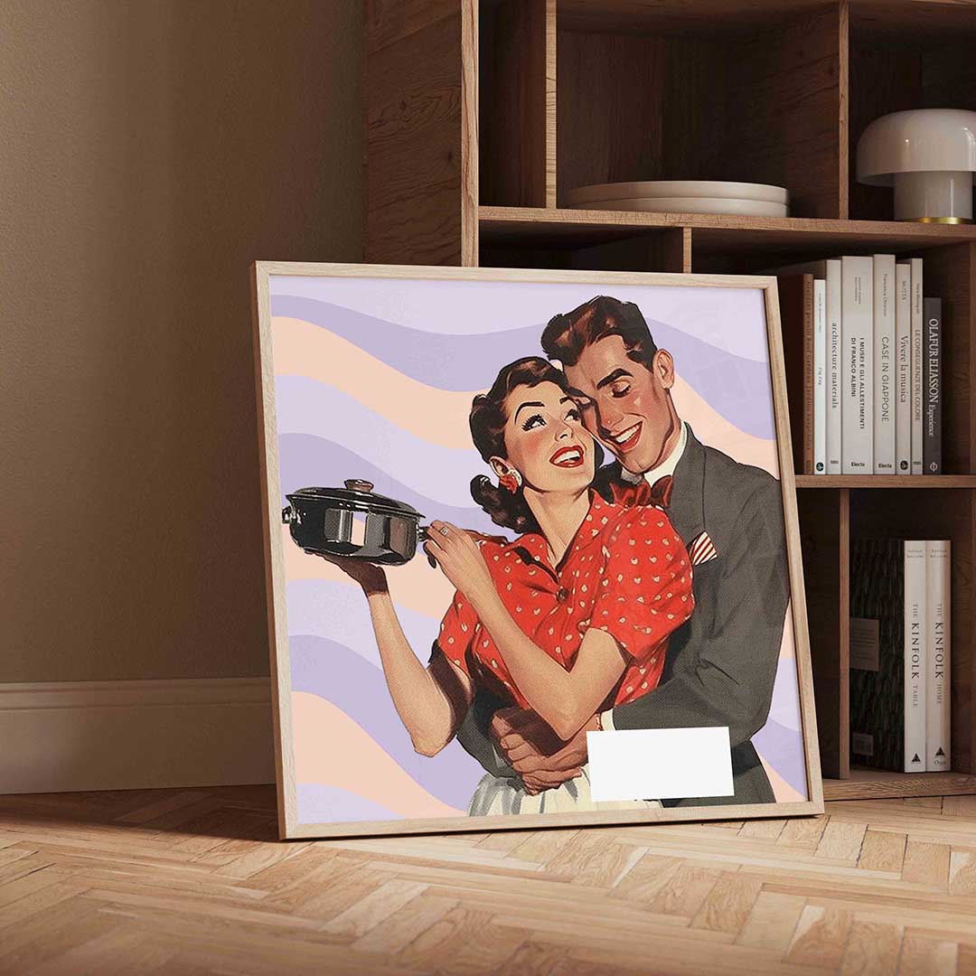 Retro koppel met pan Poster