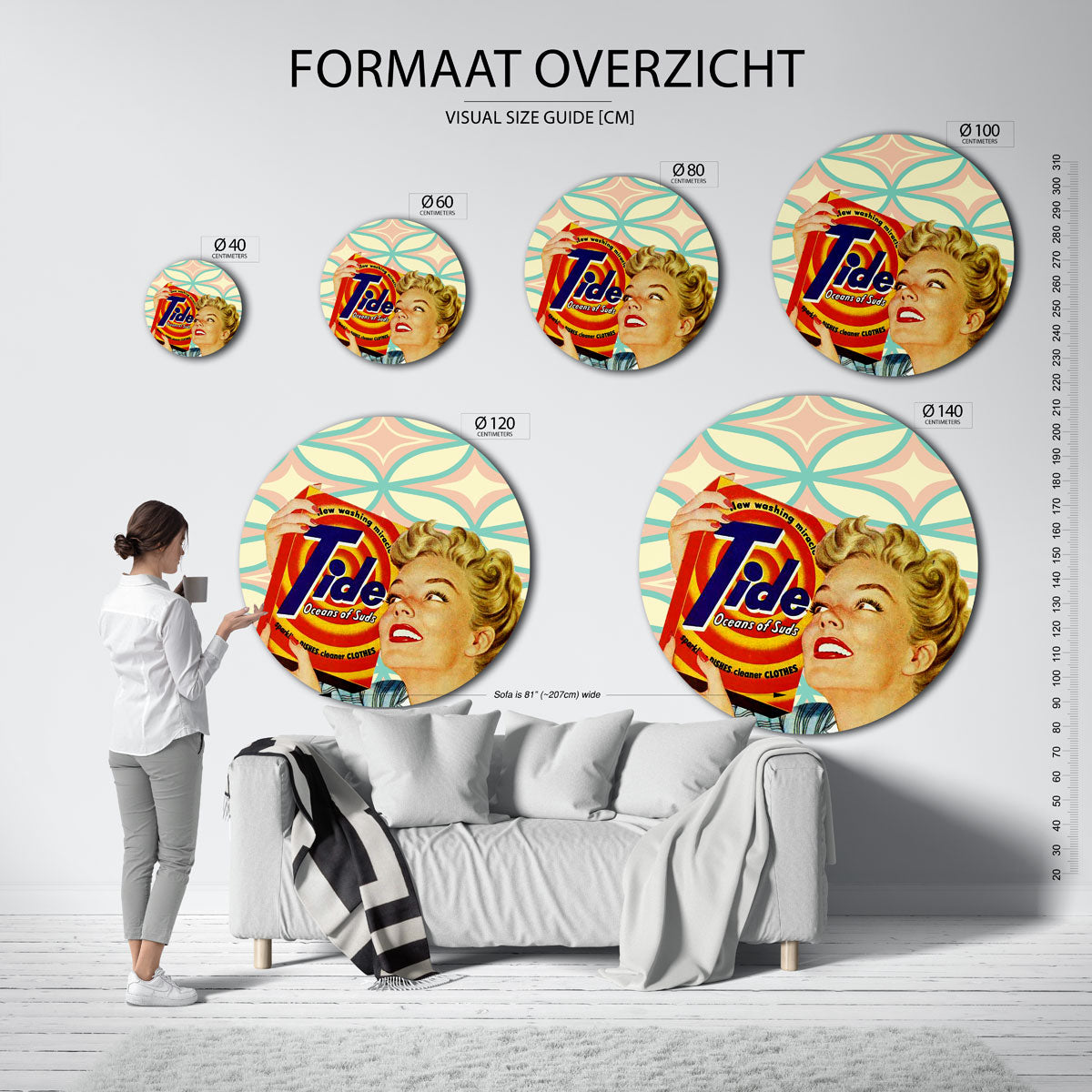 Retro vrouw met wasmiddel Muurcirkel