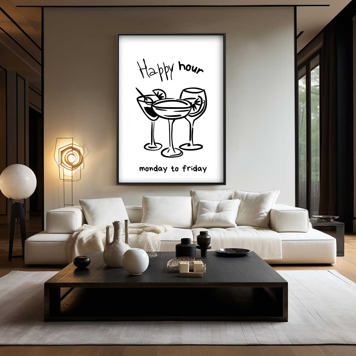 Happy Hour Illustratie Kunstwerk-canvas-dibond-plexiglas-wanddecoratie-WallArtistic