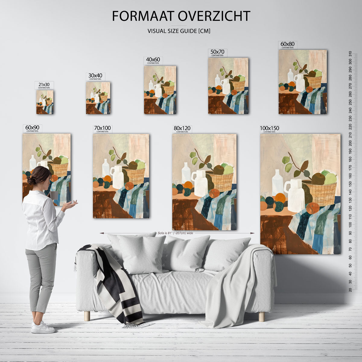 Stilleven met fruit en flessen Poster