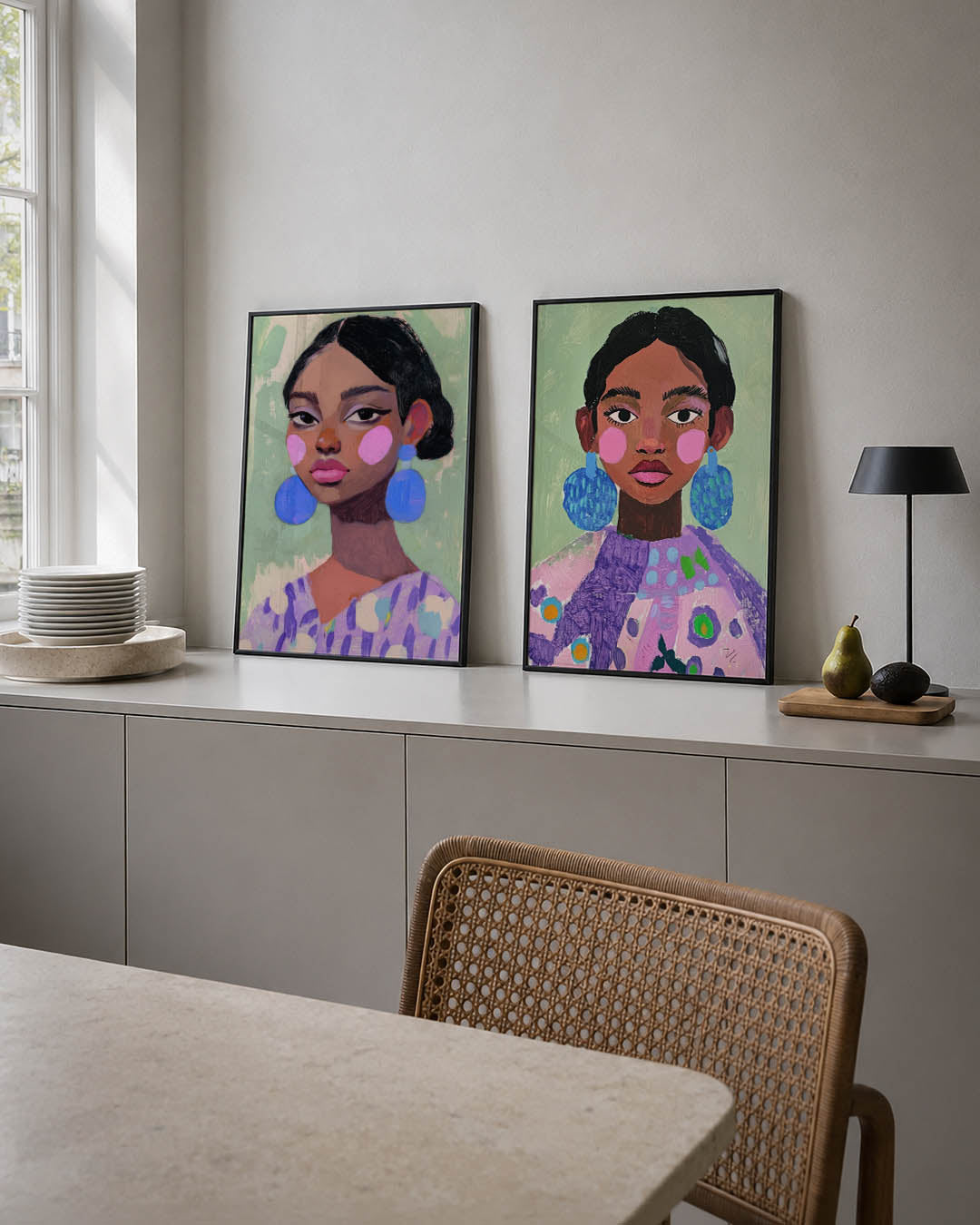 Portret met kleuraccenten Posterset