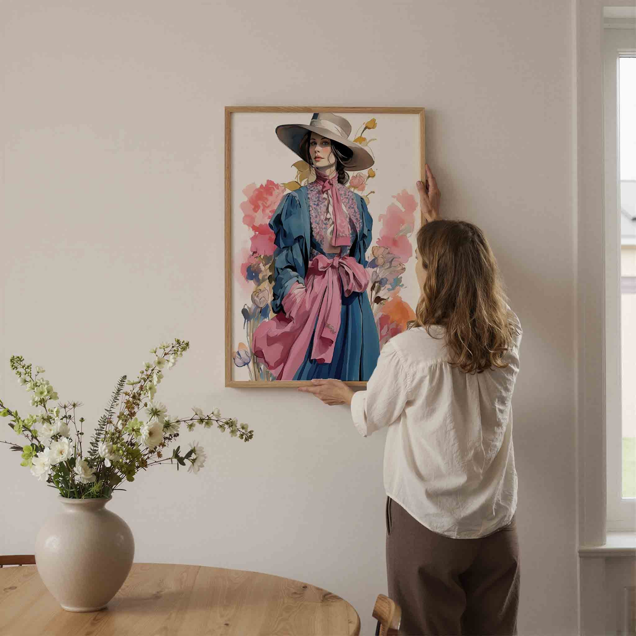 Vrouw met hoed en bloemen Poster
