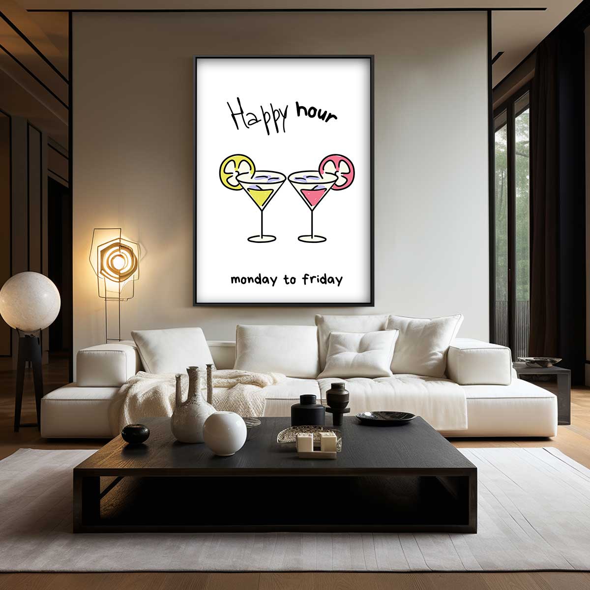Happy Hour Illustratie Kunstwerk-canvas-dibond-plexiglas-wanddecoratie-WallArtistic