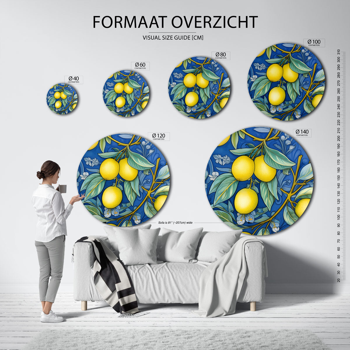 Citroenen en bladeren Muurcirkel