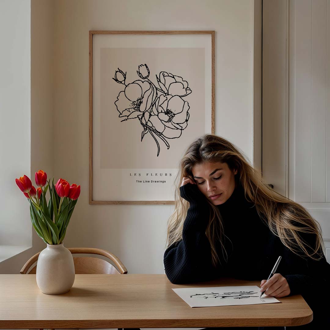 Bloemenlijntekening Poster-WallArtistic