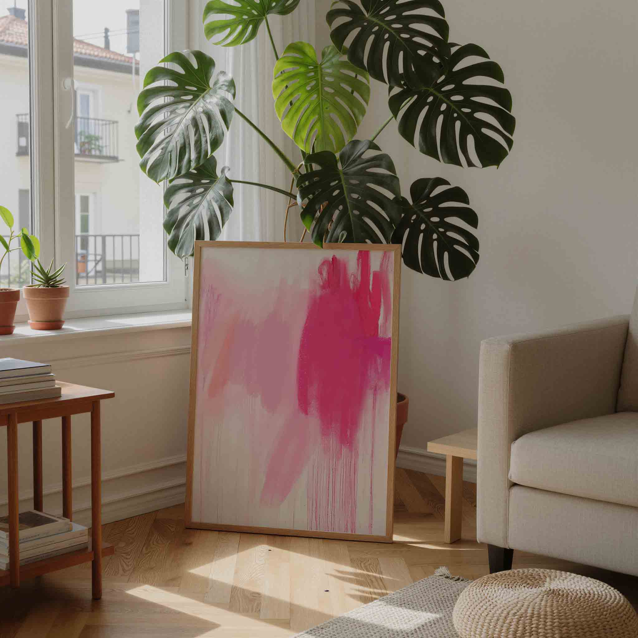 Roze en rode abstracte Poster