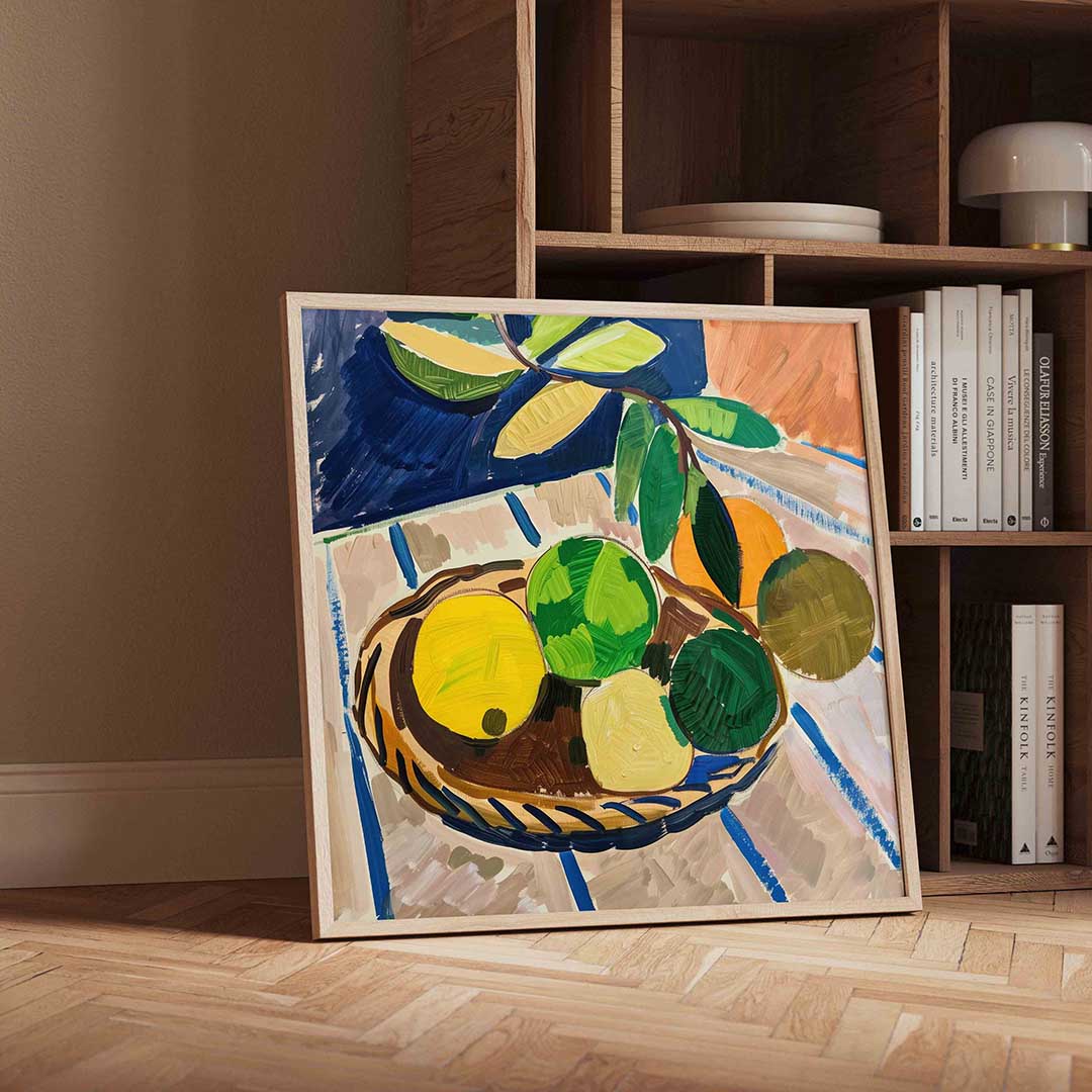 Fruitmand met bladeren Poster