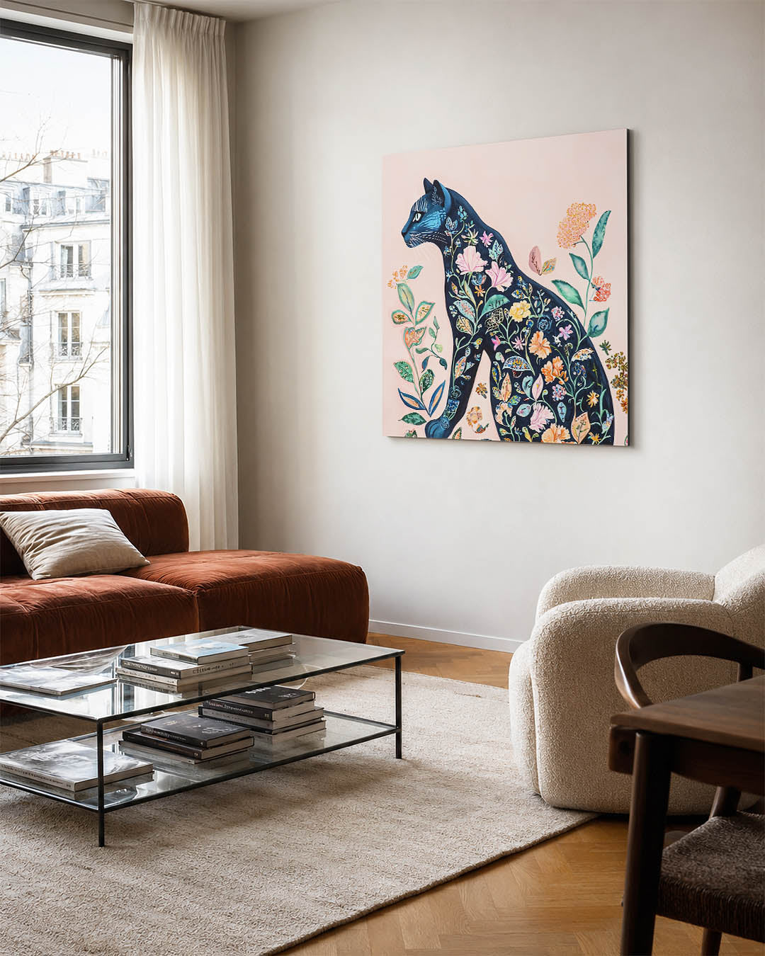 Floraal kattenportret Kunstwerk