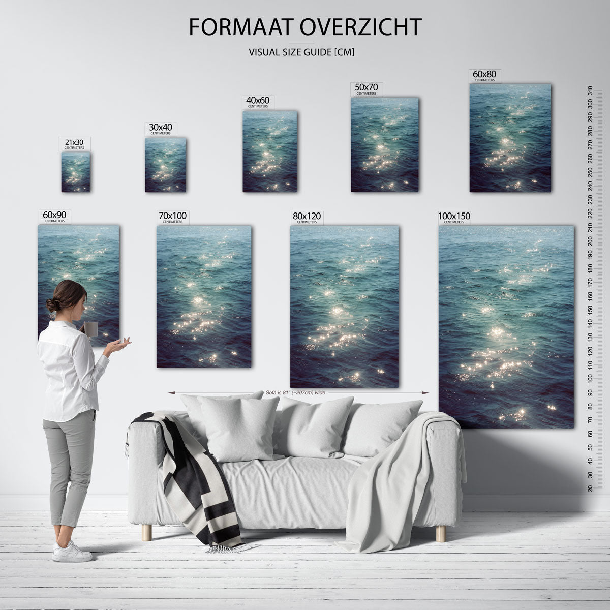 Zeeoppervlak met zonlicht Poster