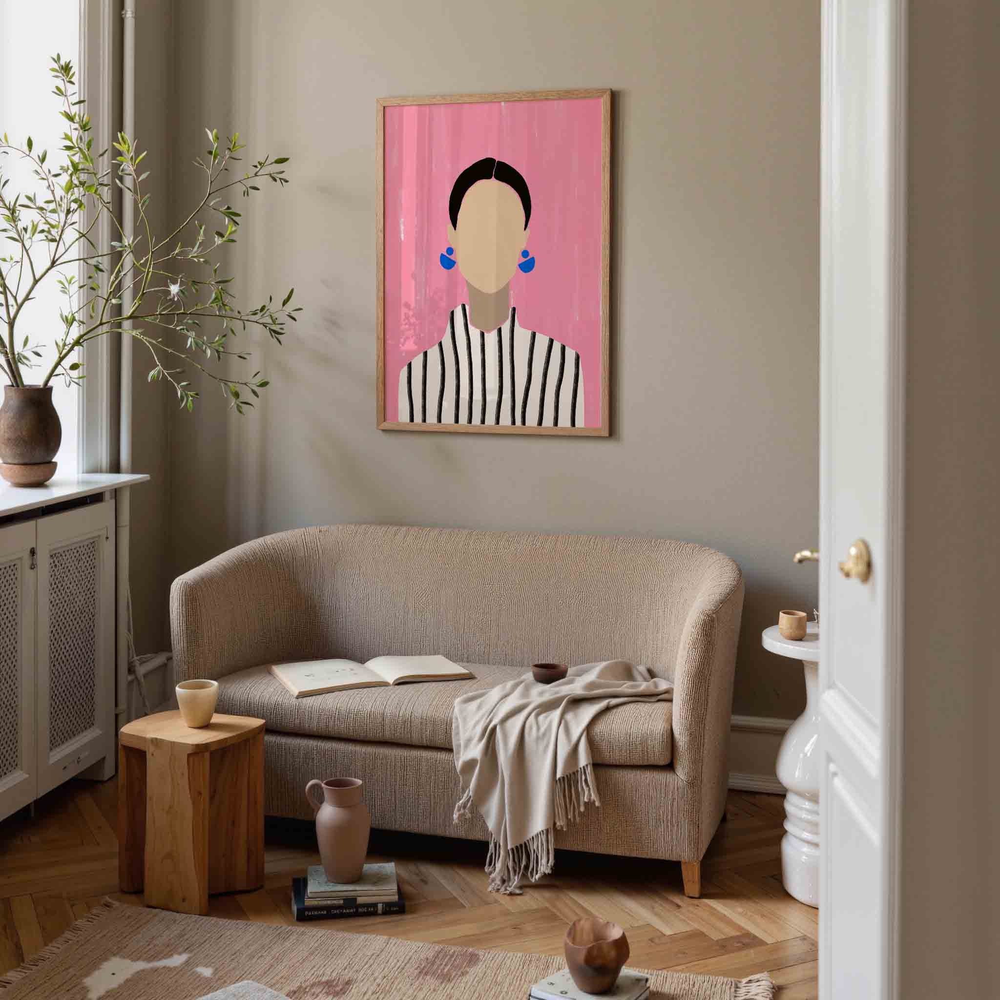 Vrouw met blauwe oorbellen Poster