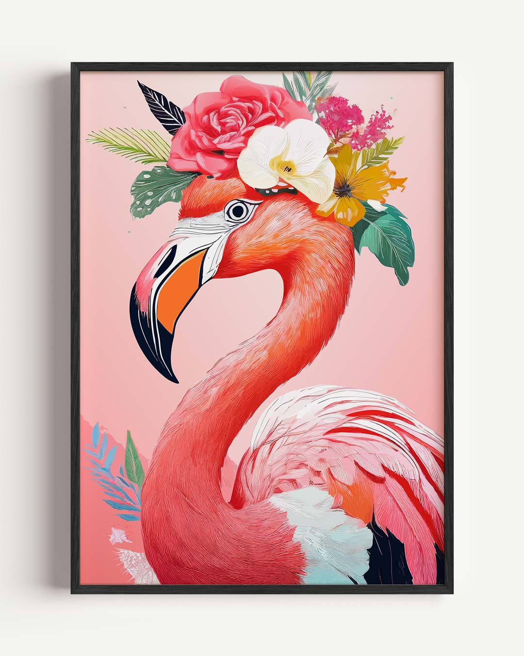 Tropische Flamingo met Bloemenkroon Poster-WallArtistic